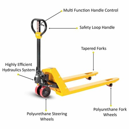 5Seconds Brand Steel Hand Pallet Truck, 5500 lbs Capacity, 48 Length x 27 Width Fork, MB-P25L Yellow 5Seconds 555013